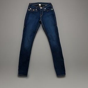 True‎ Religion World Tour Curvy Skinny Jeans Dark Wash Orange Stitching Size 26